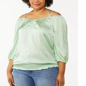 Plus Size Satin Cold Shoulder Top